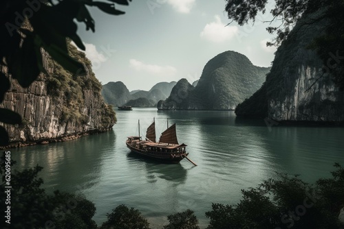 Vietnam's Ha Long Bay as a digital travel scene. Generative AI