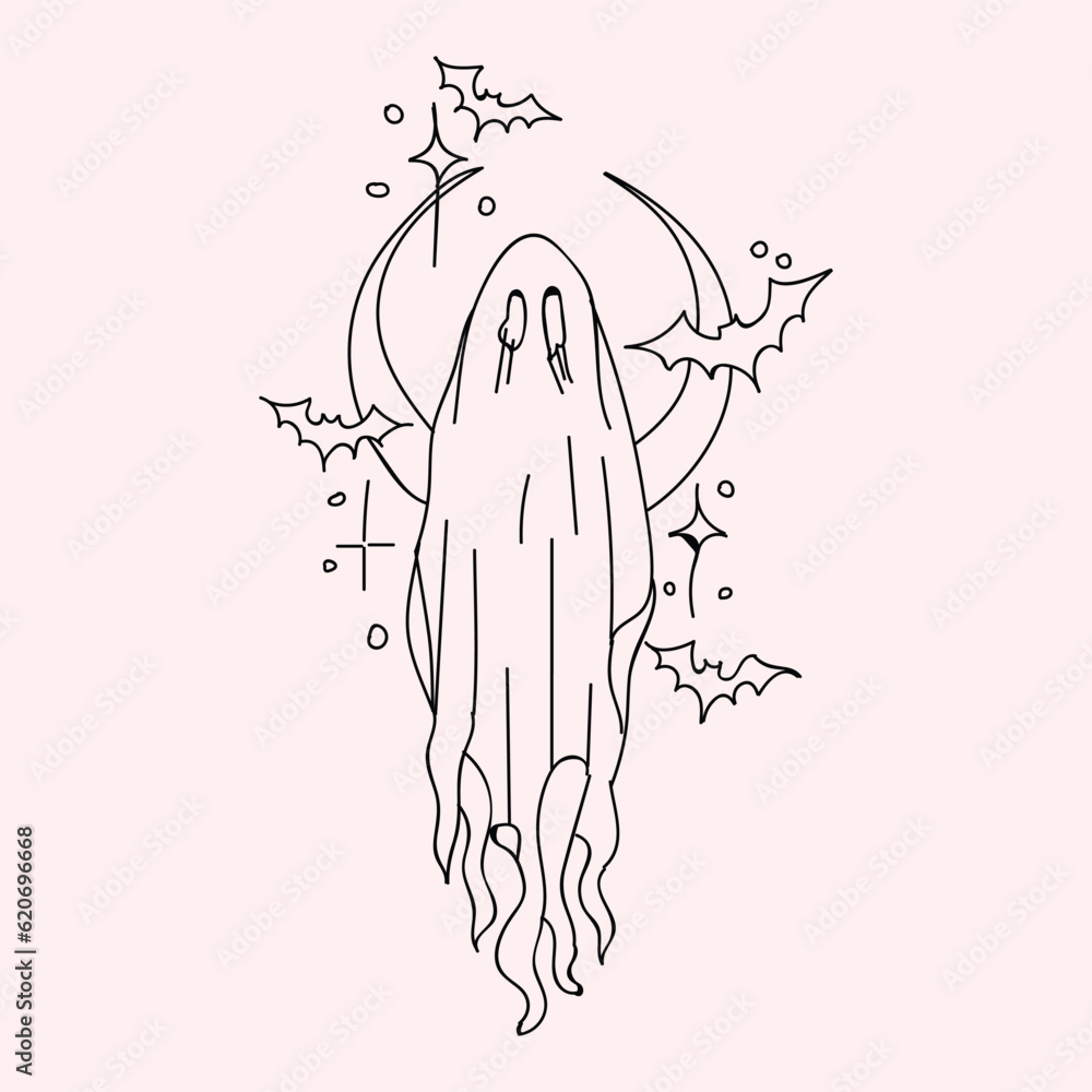 Obraz premium ghost cartoon character, cute Halloween vector illustration