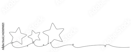 Composition of hand drawing continues one single line stars. Vector stock illustration isolated on white background for design template invitation, presentation, frame or border. Editable stroke.