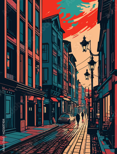 Stadt Abend Comic Urban Europa Straße Gasse Reise, Artchitektur Bauwerk Haus