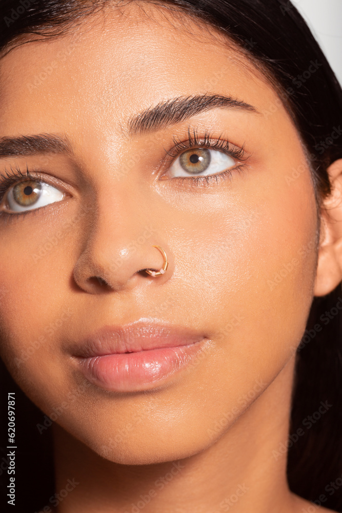 Girl With Nose Pierced Looking Up Girl With Nose Pierced Looking Up