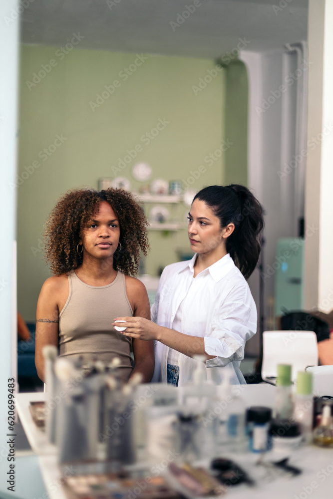 Professional makeup artist and model before makeup Professional makeup artist and model before makeup