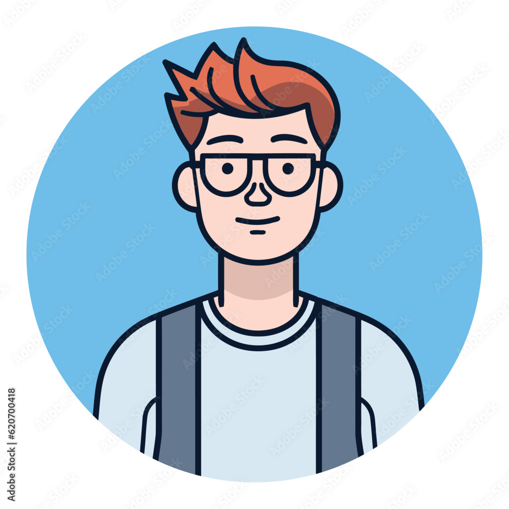 Smiling man with backpack and eyeglasses Smiling man with backpack and eyeglasses