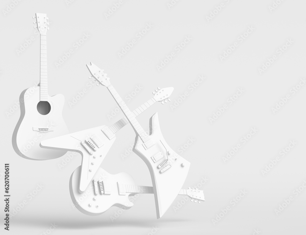 Set of electric acoustic guitars isolated on monochrome background. Set of electric acoustic guitars isolated on monochrome background.