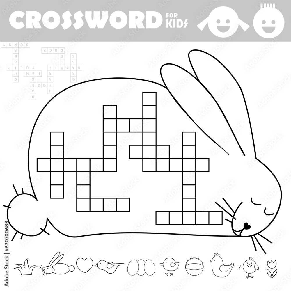 Word search crossword puzzle for children. Find and write the word