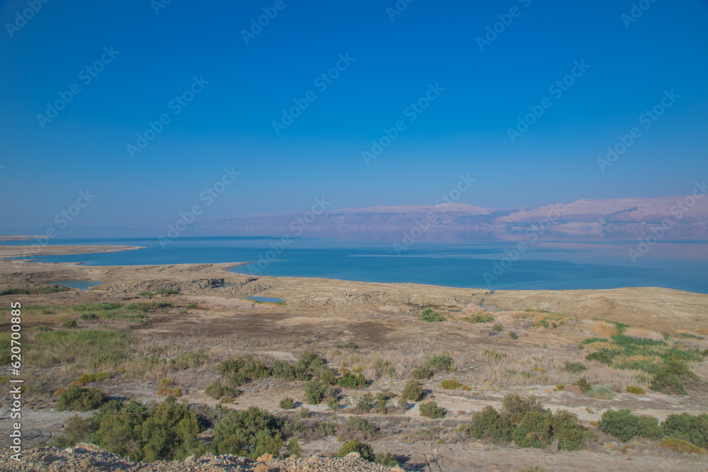 Dead Sea and mountains in Jericho, Palestine
