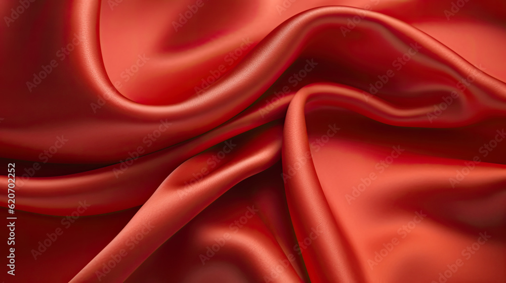 Fototapeta premium Illustration of a close-up view of a vibrant red satin fabric texture created with Generative AI technology