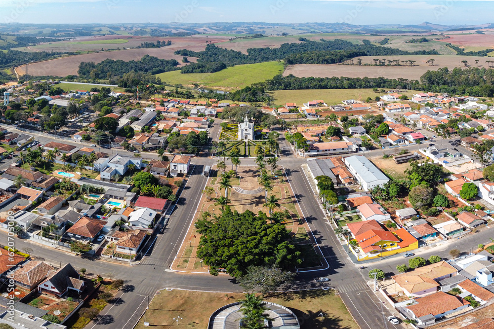 Aerial drone view of the city of Japira, located in the central north region of the state of Paraná, southern Brazil.