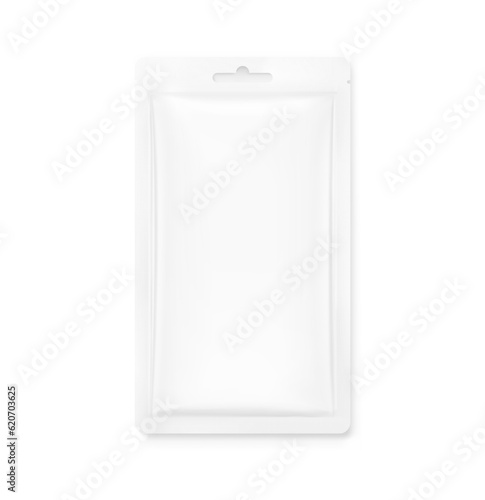 High realistic clean pouch bag mockup. Vector illustration isolated on white background. Front view. Can be use for template your design, presentation, promo, ad. EPS10.	