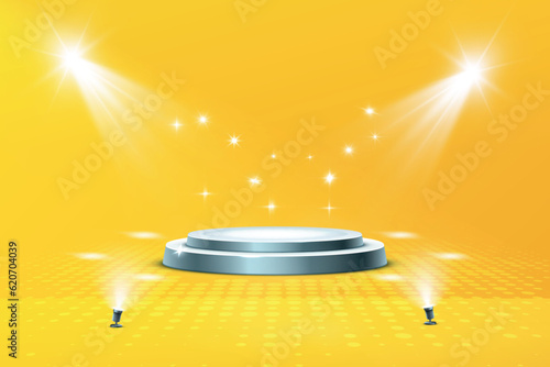 Realistic podium in 3d rendering with light