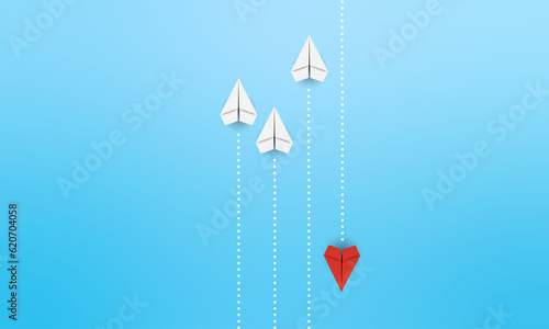 Paper planes on white background. Business competition concept. leadership concept. 