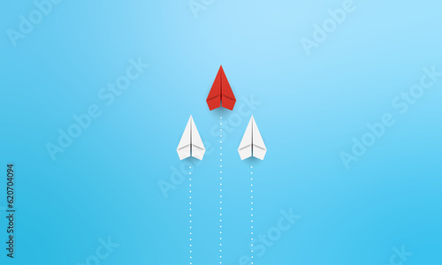 Paper planes on white background. Business competition concept. leadership concept. 