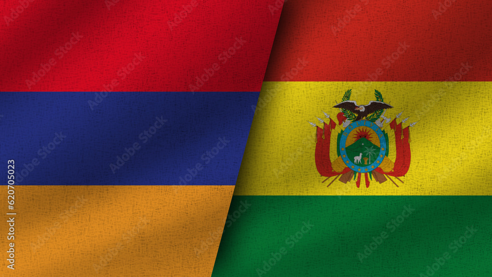 Fototapeta premium Bolivia and Armenia Realistic Two Flags Together, 3D Illustration