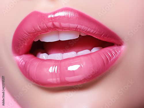 Beautiful and sensual female lips with pink lipgloss