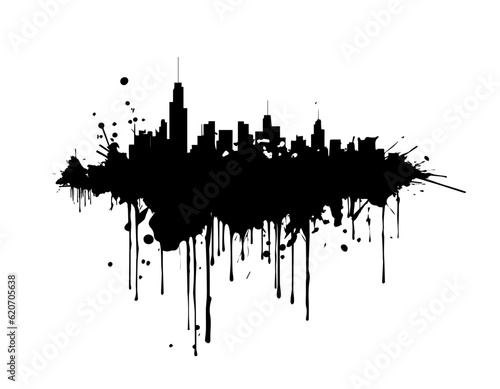 City silhouette with blots. Vector illustration