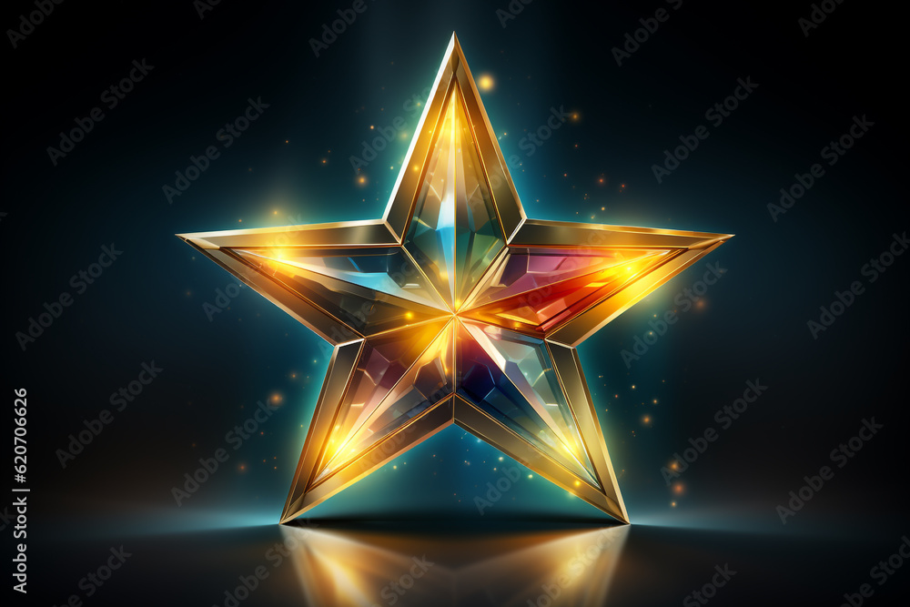goldener Stern mit Farben und mit Lichteffekten auf dunklem Hintergrund. Generative Ai. goldener Stern mit Farben und mit Lichteffekten auf dunklem Hintergrund. Generative Ai.