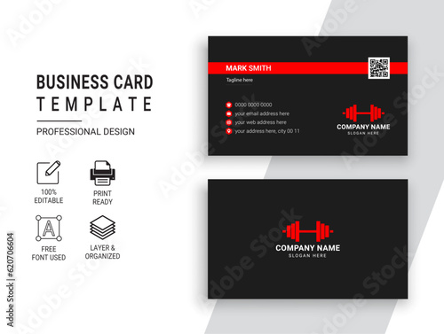 Gym and Fitness Business Card Design Template. Professional Sports Trainer vector Card