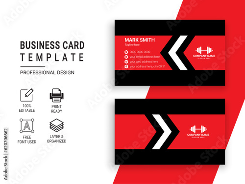 Gym and Fitness Business Card Design Template. Professional Sports Trainer vector Card
