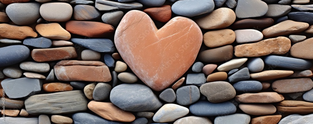 Heart shaped stone on the background of colored pebbles. Valentine's day concept Heart shaped stone on the background of colored pebbles. Valentine's day concept