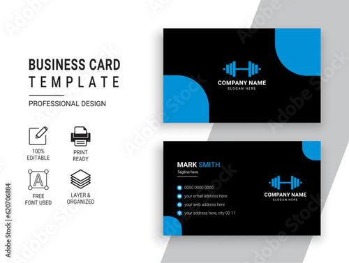 Gym and Fitness Business Card Design Template. Professional Sports Trainer vector Card