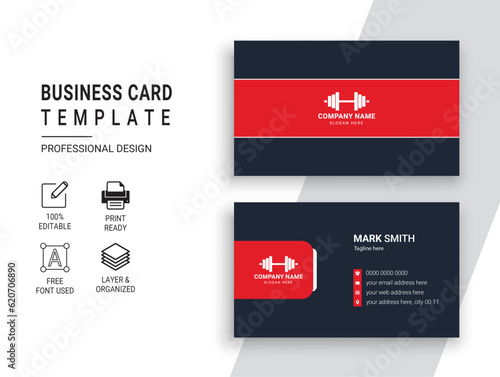 Gym and Fitness Business Card Design Template. Professional Sports Trainer vector Card