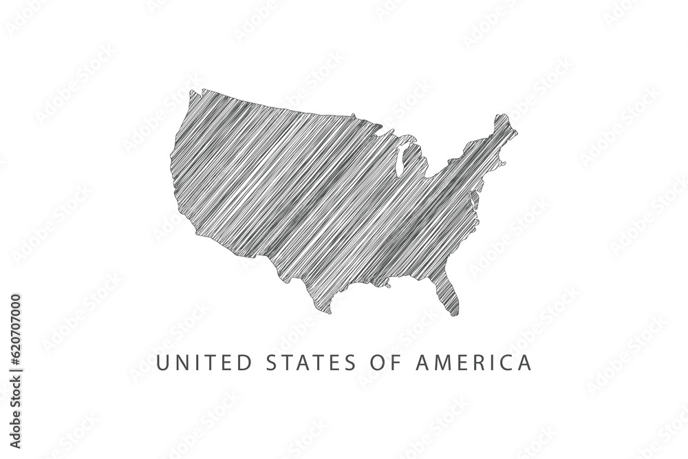 Naklejka premium hand drawn scribble United States of America map line style illustration design, US map pencil sketch illustration