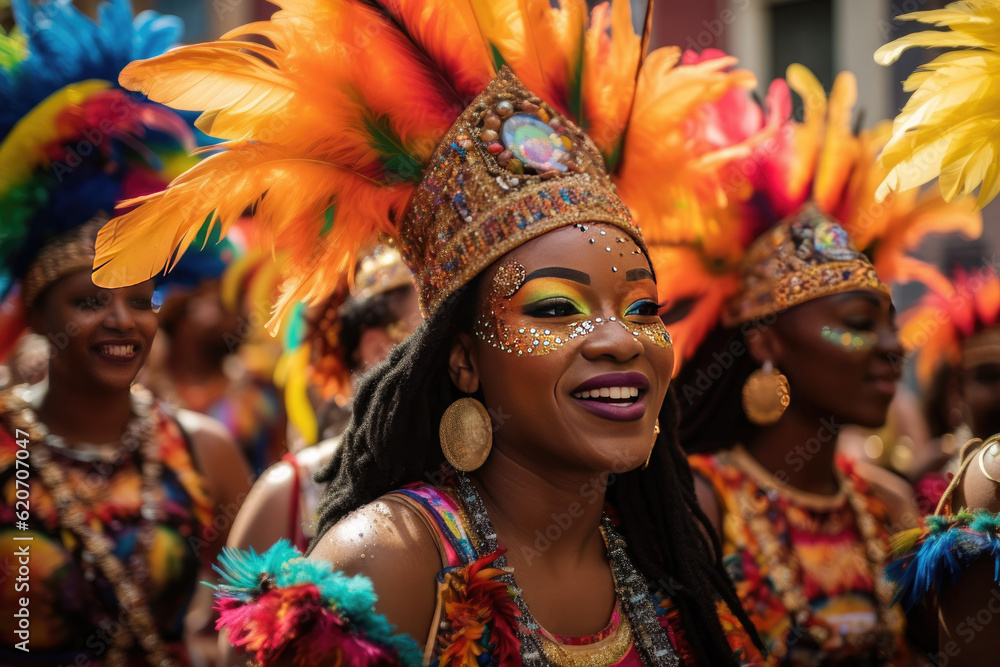 A woman dressed in vibrant colors celebrating a festival in the street. AI generated image A woman dressed in vibrant colors celebrating a festival in the street. AI generated image