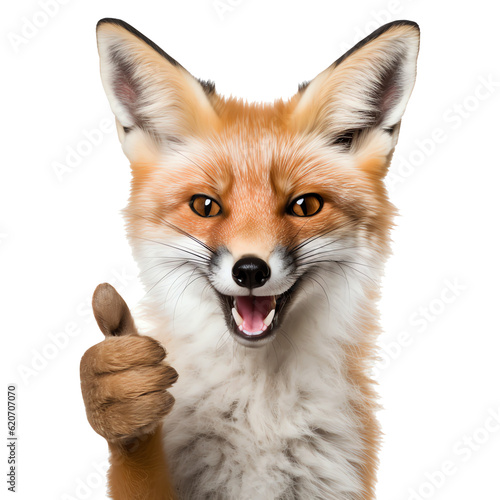 Funny laughing fox thumbs up portrait isolated - Generative AI © mr_marcom