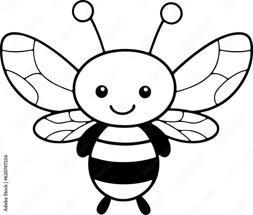 Obraz premium Bee vector illustration. Black and white outline Bee coloring book or page for children