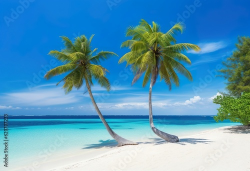 Palm trees on the beach on a tropical island © Jodie