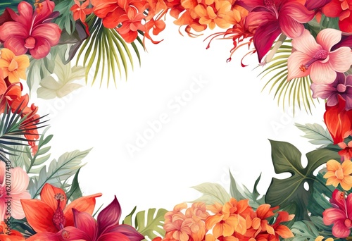 Border with tropical jungle plants flower