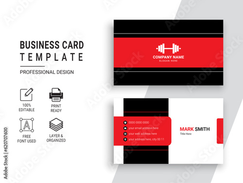 Gym and Fitness Business Card Design Template. Professional Sports Trainer vector Card