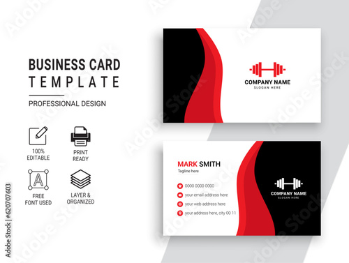 Gym and Fitness Business Card Design Template. Professional Sports Trainer vector Card