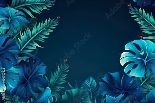 Collection of tropical leavesfoliage plant in blue