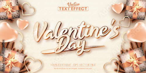 Valentine's day text, rose gold color style editable text effect