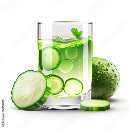 cucumber juice in glass isolated on white background in png format studio close up minimalist packshot mode. AI Generative image