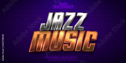 Jazz night text, shiny gold and silver color style editable text effect