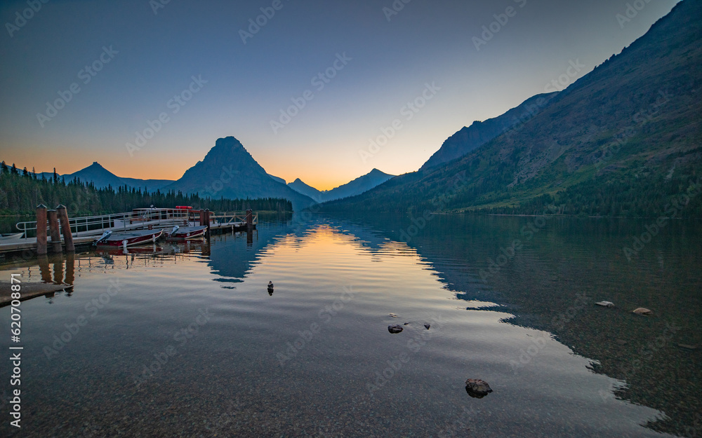 Naklejka premium Two Medicine Lake at Sunset | Glacier National Park, Montana, USA