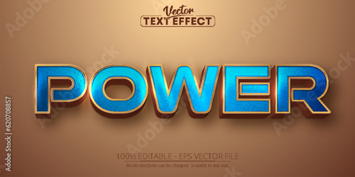 Power text, shiny gold and blue color style editable text effect