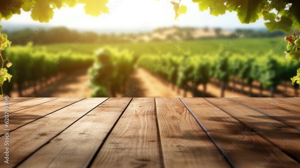 empty wooden table for product on the vineyard background empty wooden table for product on the vineyard background