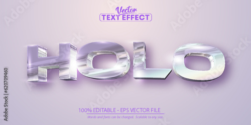 Tablou canvas Holo text, holographic iridescent color wrinkled foil style editable text effect