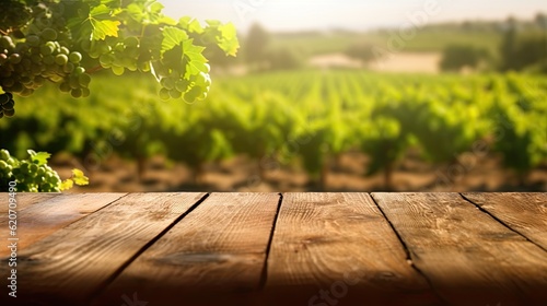 empty wooden table for product on the vineyard background