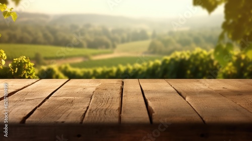 empty wooden table for product on the vineyard background