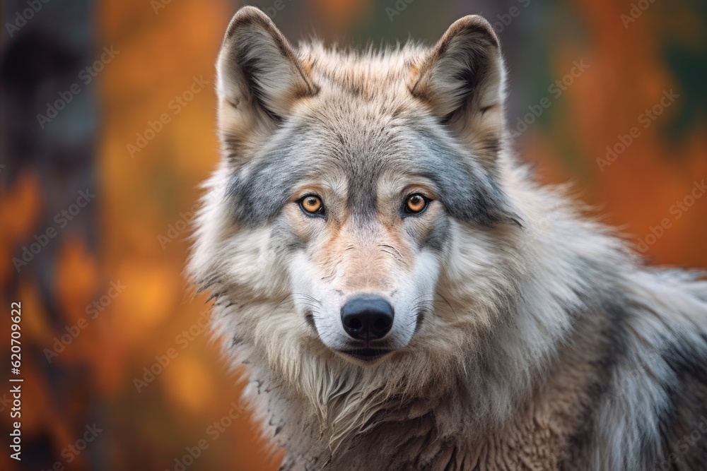 close up of a wolf in the forest close up of a wolf in the forest