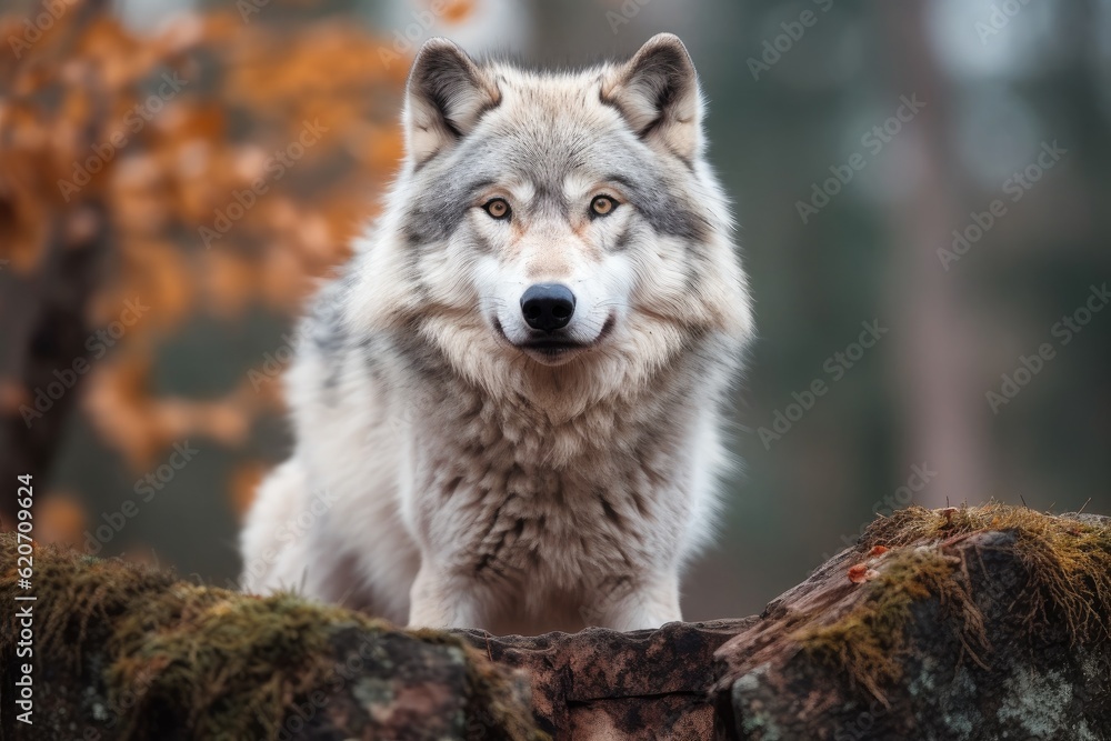 close up of a wolf in the forest