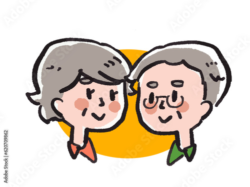 シニア世代 手書き水彩風老夫婦のイラストセット