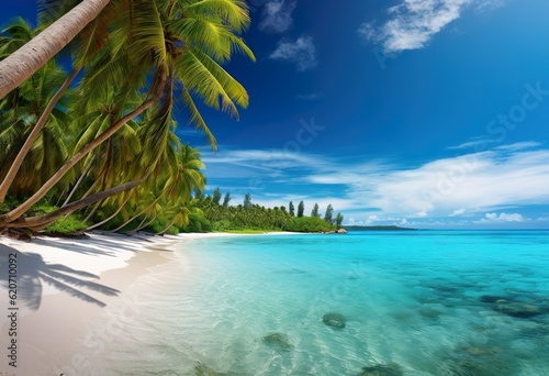 Tropical beach panorama on Fakarava French Polynes