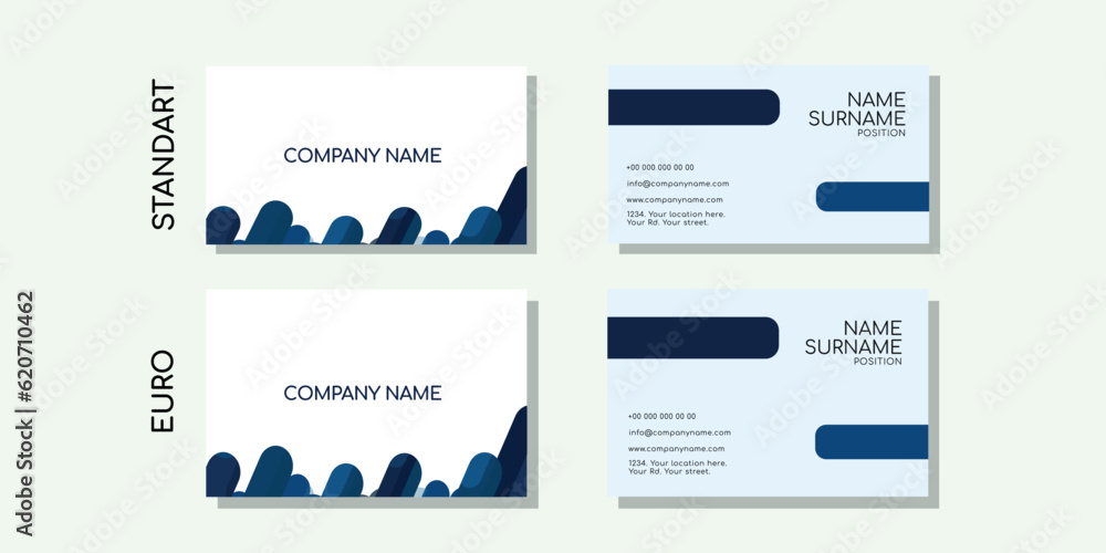 Business card template design. address. name. surname. phone number. A minimal elegant set of creative brand contact information in a vector illustration. blue shades. unusual style. Business card template design. address. name. surname. phone number. A minimal elegant set of creative brand contact information in a vector illustration. blue shades. unusual style.