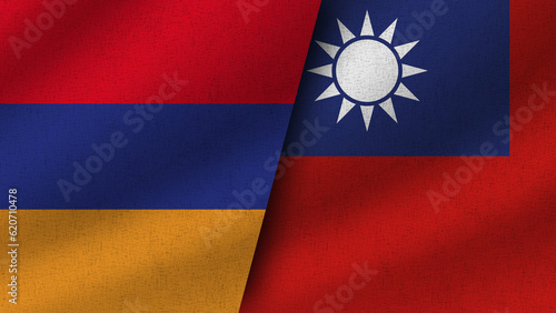 Taiwan and Armenia Realistic Two Flags Together, 3D Illustration