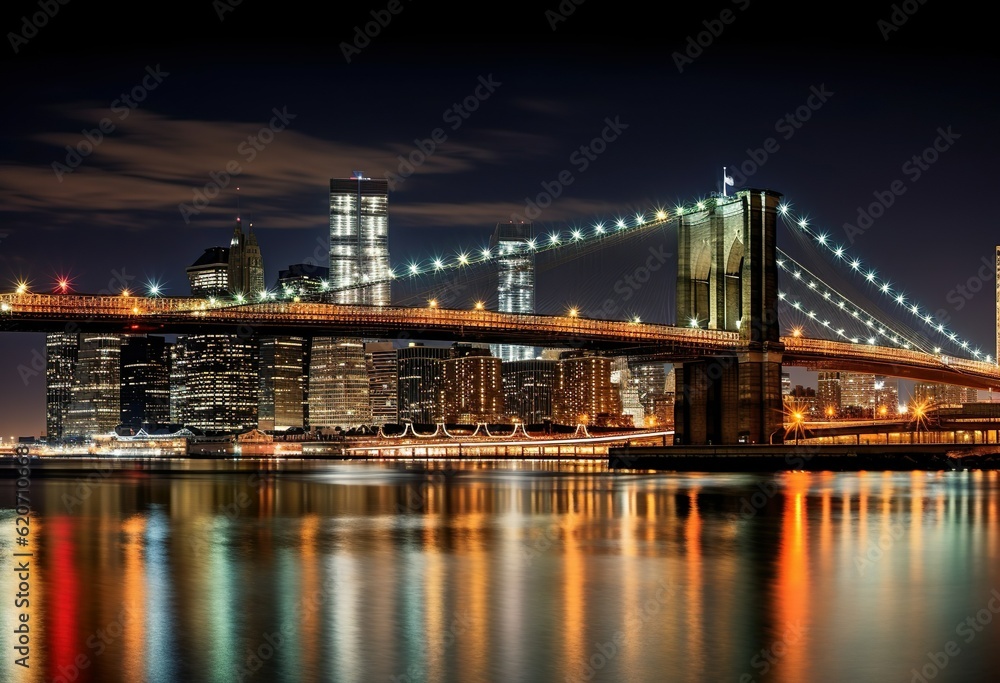 Brooklyn Bridge at night New York City USA